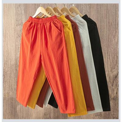 Women's Summer Casual Linen Harem Pants Elastic Waist Loose Ninth Trousers Breathable Cotton Lightweight Daily Wear Pants