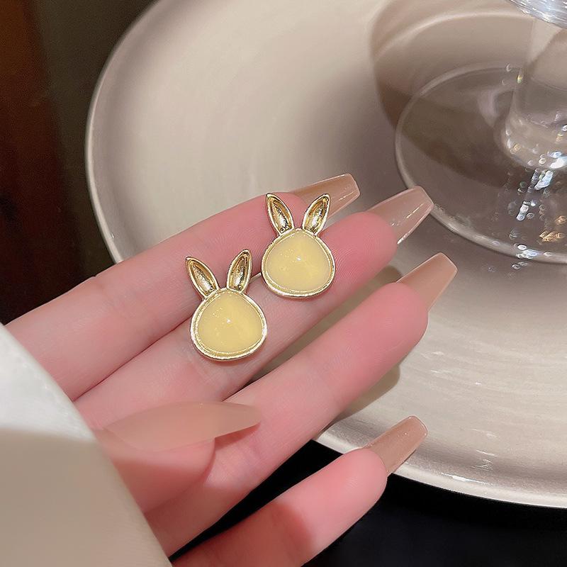 925 Silver Bunny Earrings with Cat's Eye Stone - Trendy Light Luxury