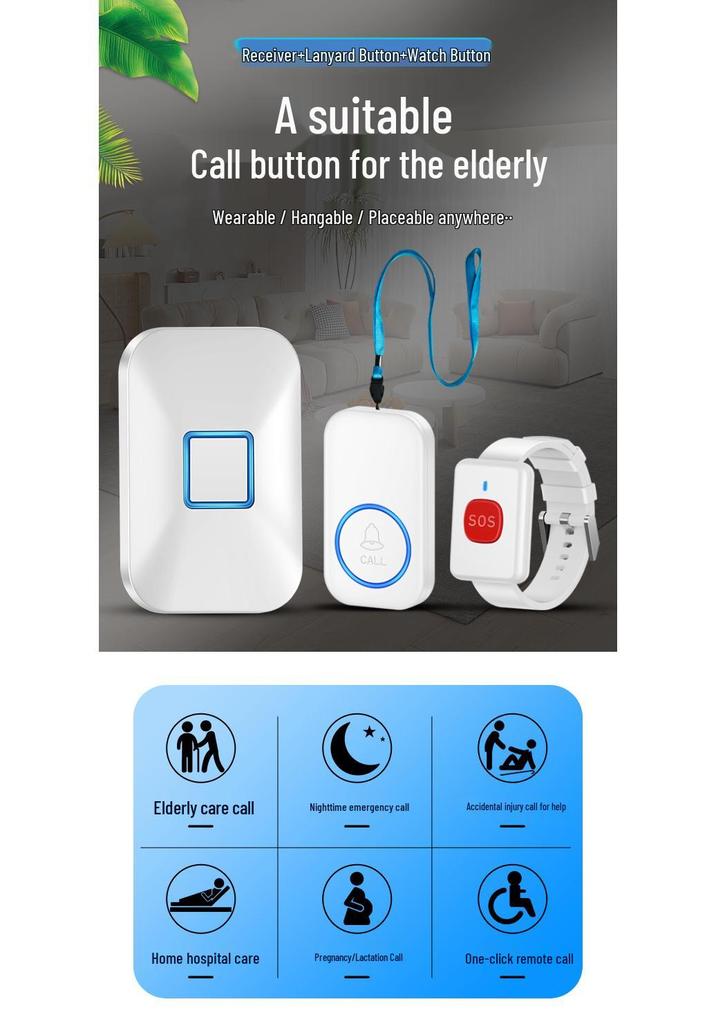 Elderly Emergency Wireless Alarm Wristband: Portable One-Button Call Watch
