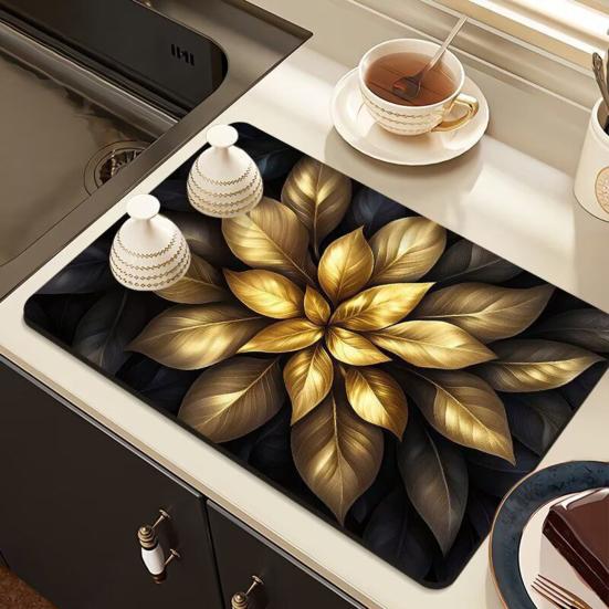3D Flower Dish Mat Diatomaceous Earth Absorbent Dish Drying Mat Coaster Floral Placemat Insulation Mat for Kitchen Counter Dining Table