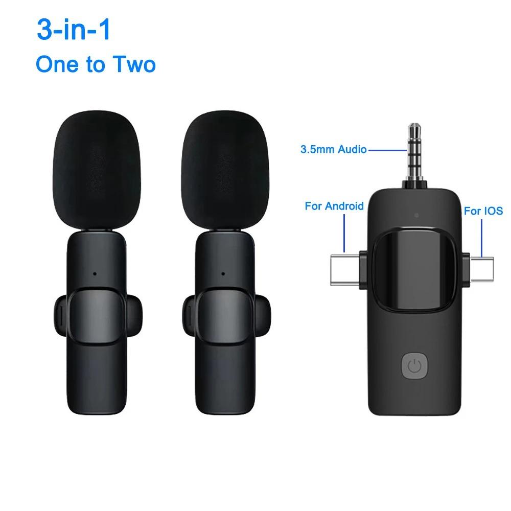 Wireless Lavalier Microphone 3.5mm Plug 3 In 1 Intelligent Noise-Reducing Portable Audio Video Recording Mic For Iphone Android Live Broadcast