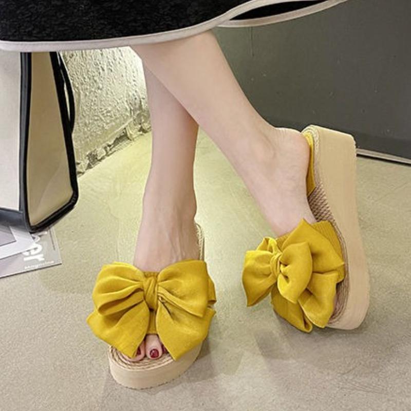 Fashion Woman Slippers High Up To 5cm Heel Shoes for Women With Bow Outside Slides Top Designs Original Elegant and Fashionable Sandals