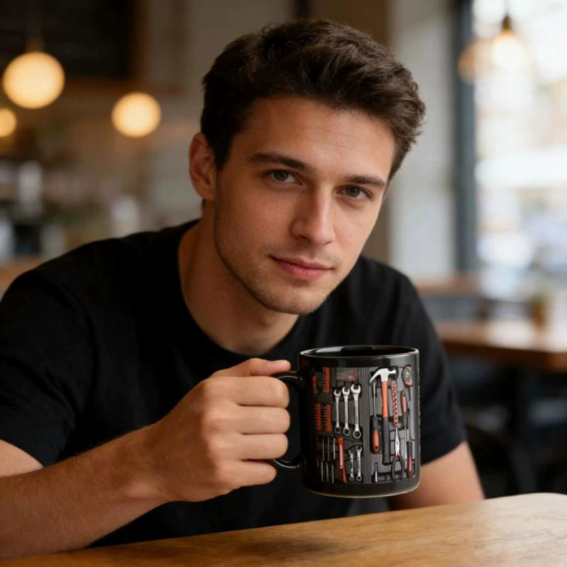 1 Stück Keramik handbemalte mechanische Tasse, Werkzeugkasten Keramik Kaffeetasse, geeignet für Zuhause, Bar, Camping und Autoenthusiasten