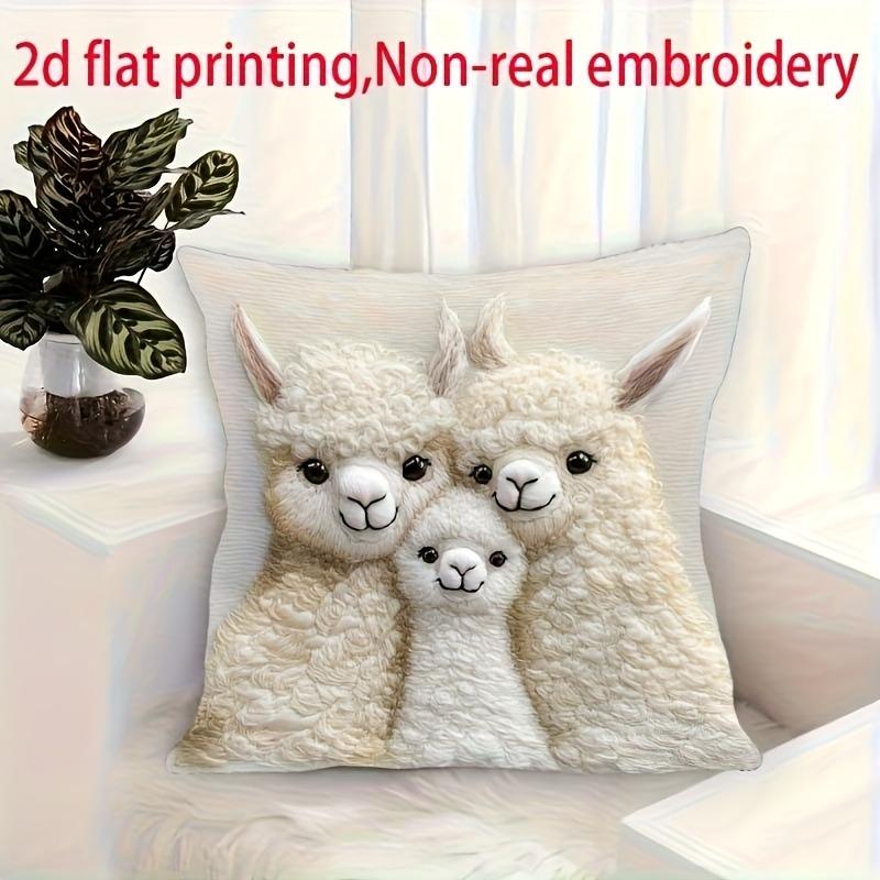 Cute Alpaca Family 2D Flat-Printed Pillow Cover for a Cozy Home Sofa Cushion Cover, Home Room Dormitory Decoration, 2D Printing