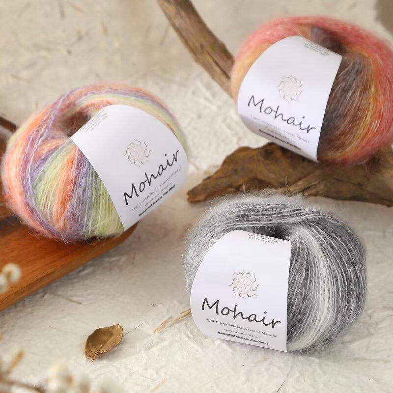 Colorful Gradient Hand-Dyed Mohair Yarn Ball 25g for Sweaters, Scarves, Knitting, and Crochet Projects