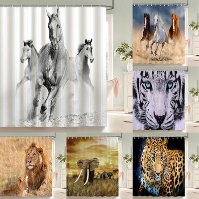 Horse Elephant Shower Curtain 3d Printing Waterproof Polyester Animals Bathroom Curtains 180*200CM Decoration With Hook Curtain