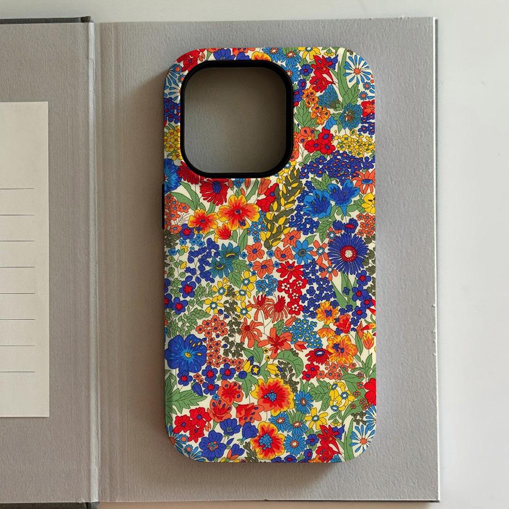 Luxury Delicate and Colorful Flowers Phone Case for iPhone 17 16 15 14 13 12 11 Air Pro Max Plus Luxury Double-layer Back Cover