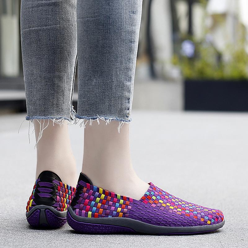 Summer Moccasin Pink Beach Shoes Women Multicolor Casual Weave Slip on Braided Purple Flats Sneakers Plus Size