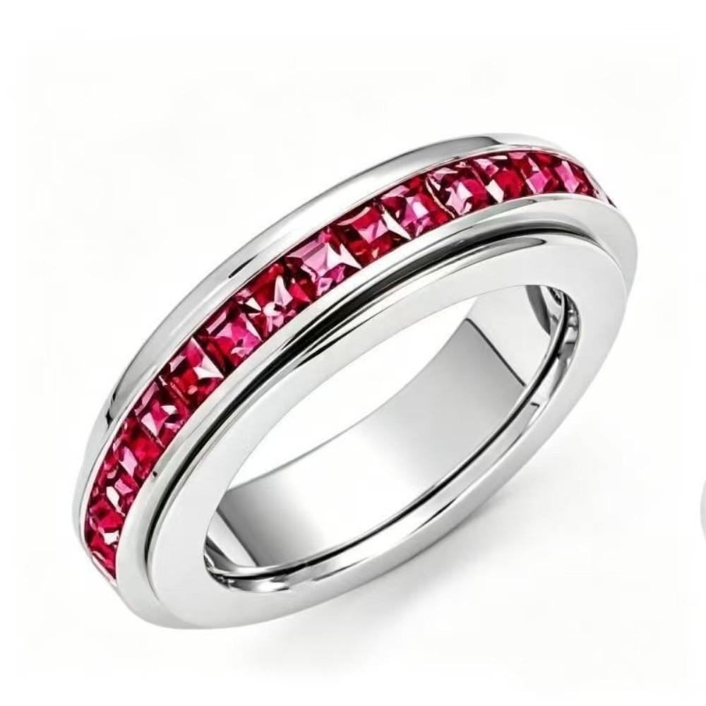 Size 6-10 Stainless Steel Spinner Fidget Ring Cubic Zirconia Lucky Ring Women and Men