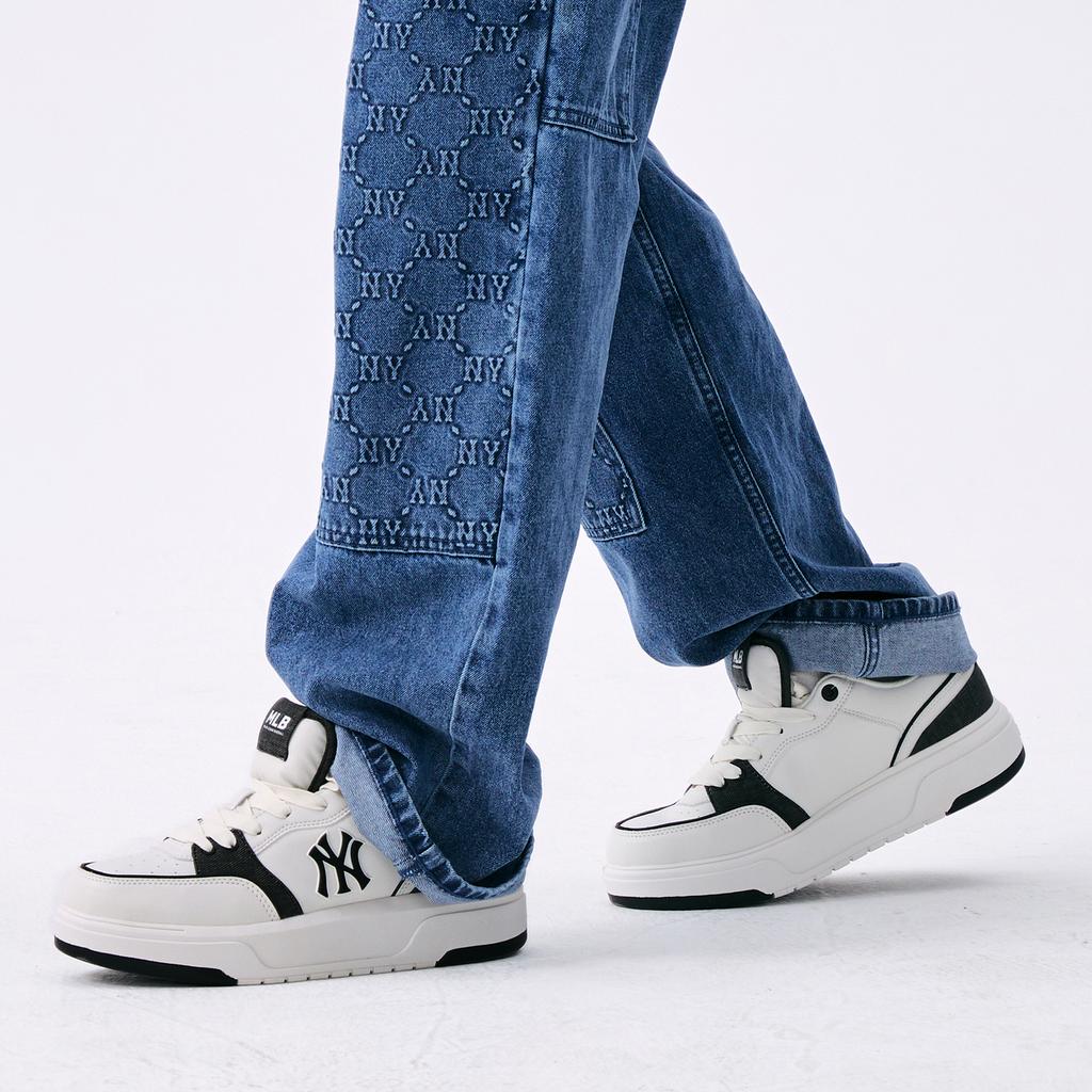 MLB Zapatillas de Skate de Caña Baja con Forro Grueso Antideslizantes Resistentes a la Abrasión Unisex Blanco Negro 3ASXD015N-50BKS