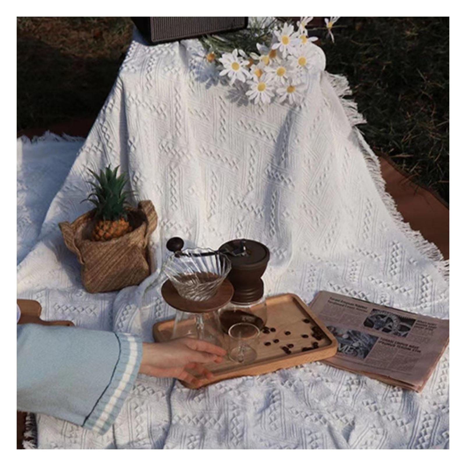 

Picnic Blanket Cotton Polyester Blend Machine Washable Picnic Mat for Outdoor Camping White 180x180cm 70.9x70.9in