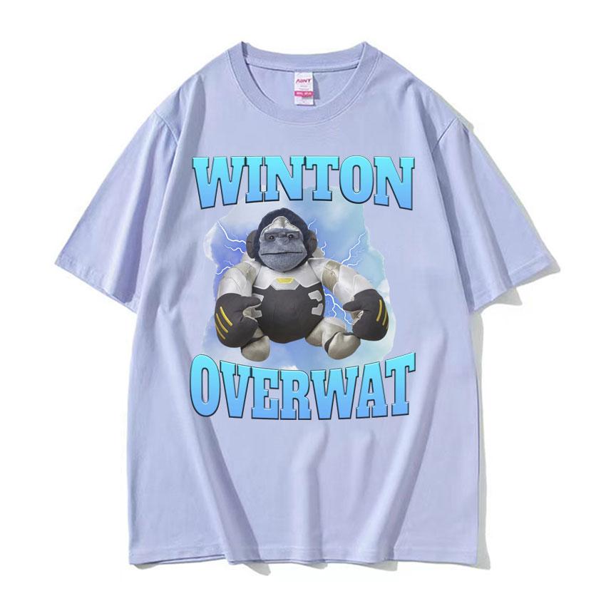 Winton Overwat Meme Funny Gaming T Shirt Men High Quality Casual Oversized Tshirts Unisex Retro Cartoon Pure Cotton Tshirt Tops