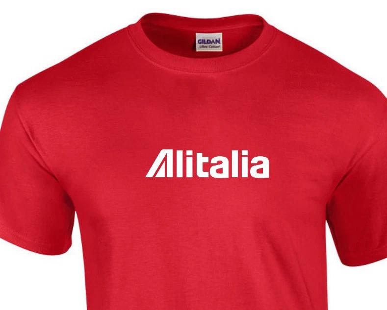 Alitalia White Retro Logo Italian Airline Red Cotton Short Sleeve T-Shirt 2XL