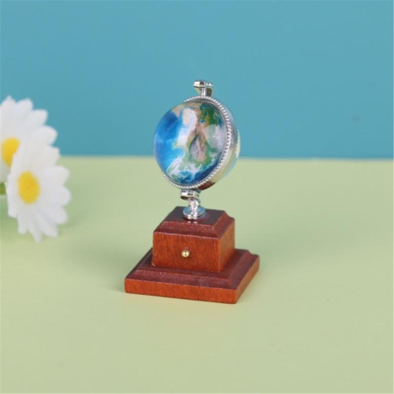 Wooden Tiny Earth Globe Small Wooden World Globe Educational Toy for Dollhouses Furniture and Kids Learning