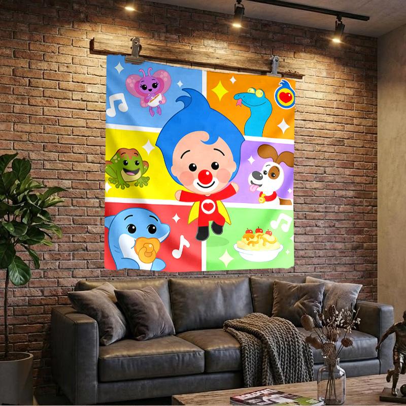 Happy Plim Friends Printed Tapestry, Wall Hanging,Livingroom, dormitory, Large Wall Decor, Fabric Decor Fan Birthday Gifts
