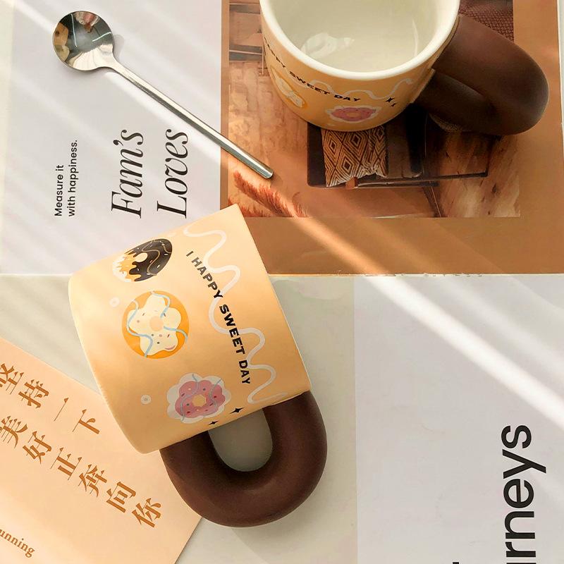 Donut Cute Mug Soft Hand Gift Box Cartoon Ceramic Fat Cup Couple High Pretty Water Cup Holiday Gift