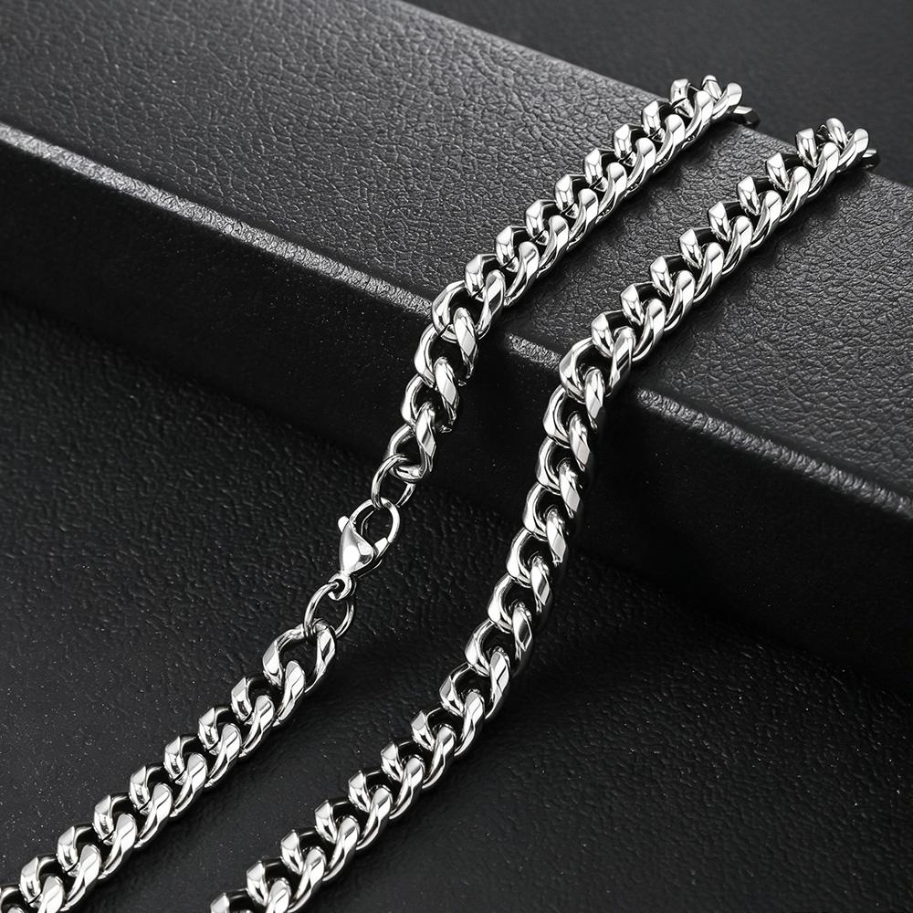8mm Cuban Link Chain Men Women Waterproof Non-Tarnish Hypoallergenic Silver 18K Gold Filled 316L Stainless Steel Chain Necklace