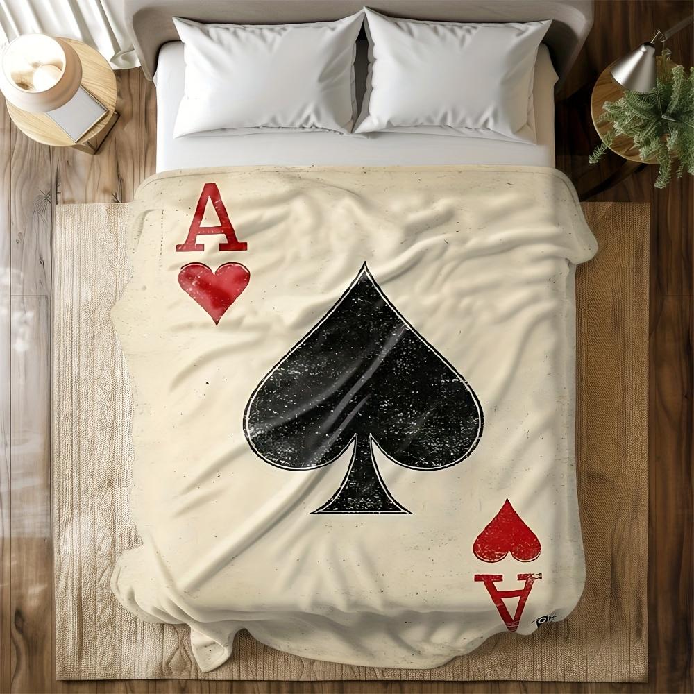 Playing Card Spades Hearts Flannel Blanket, Soft Comfortable for Travel Camping Living Room Office Chair Bed, All-Season Gift