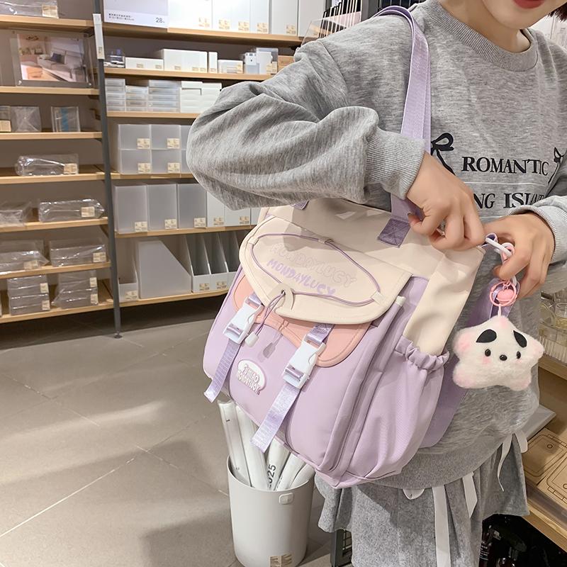 Color Block Shoulder Bag Women's Large Capacity Tote Bag Lightweight Handbag Student Crossbody Bag