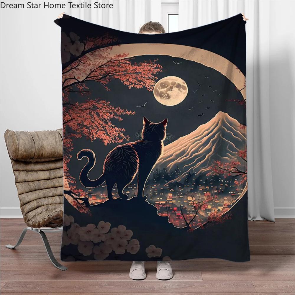 Cats Cherry Blossom Flannel Blanket Children Warm Soft Blanket for Sofa Bed Cover Blanket Suitable for Birthday Souvenir Gifts