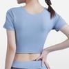 New yoga clothes women's with chest pads Pilates sports short-sleeved quick-drying t-shirt running training fitness clothes