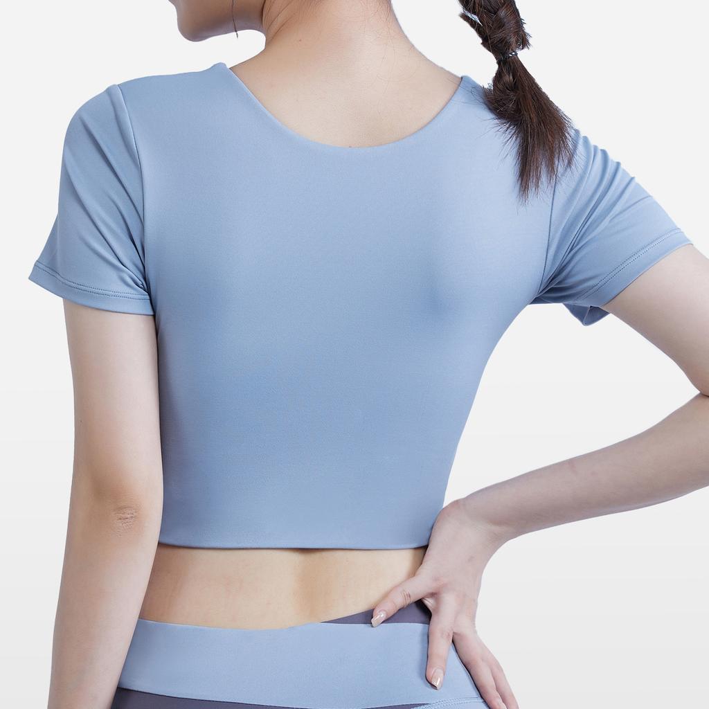 New yoga clothes women's with chest pads Pilates sports short-sleeved quick-drying t-shirt running training fitness clothes