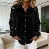 Women Sequin Velvet Shirt Long Sleeve Lapel Blouse Casual Glittery Button Down Shirt for Party Date Bar Nightclub