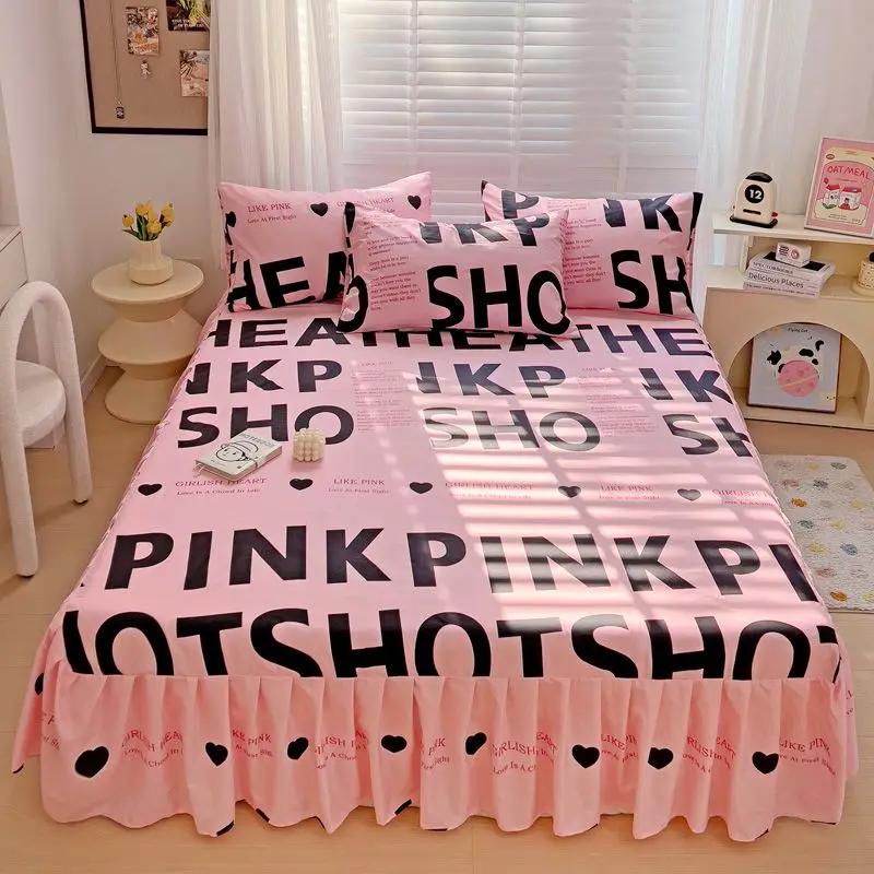 Printed Cotton Bed Skirt Three Piece Set All Season Universal Ruffle Edge Single Bed Cover Soft Comfortable Bedding Bedspread