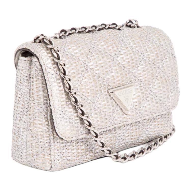 New GUESS Cellulose Material With Fabric And Artificial Leather Shoulder Bag Women's White QM967374