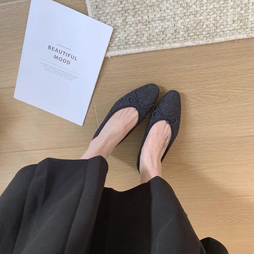 Fashion Bailamos Brand Women Flat Shoes Round Toe Moccasins Thick Heel Flats Ballerina Shallow Shoes Casual Outdoor Slip On Ballet Flats