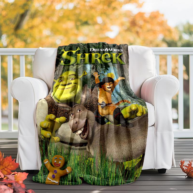 Přehoz s potiskem Shrek - Ideální na pohovku, postel, cestování a venkovní použití | Lze prát v pračce, útulný a odolný.