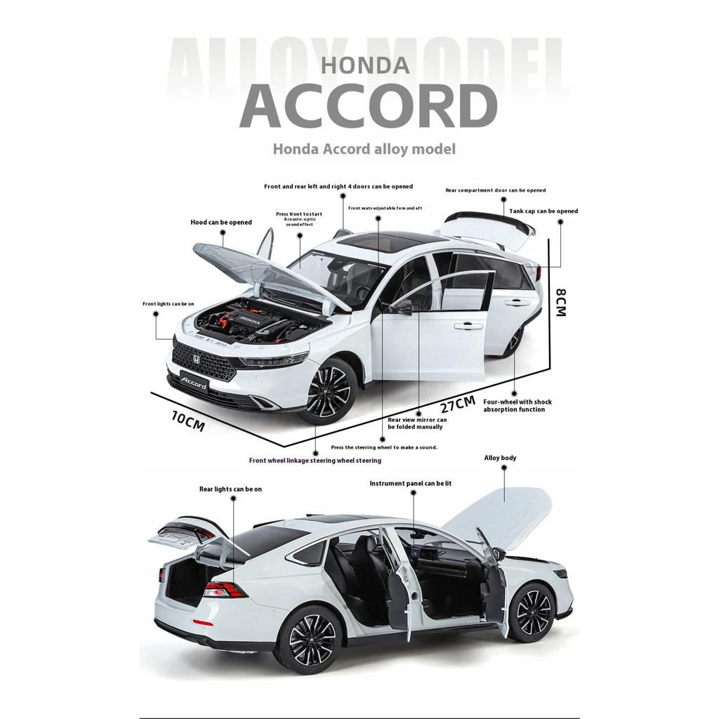 1/18 Honda Accord Alloy Die Cast Car Model Seat Adjustment Tire Shock Absorbing Collection Ornaments Birthday Gift