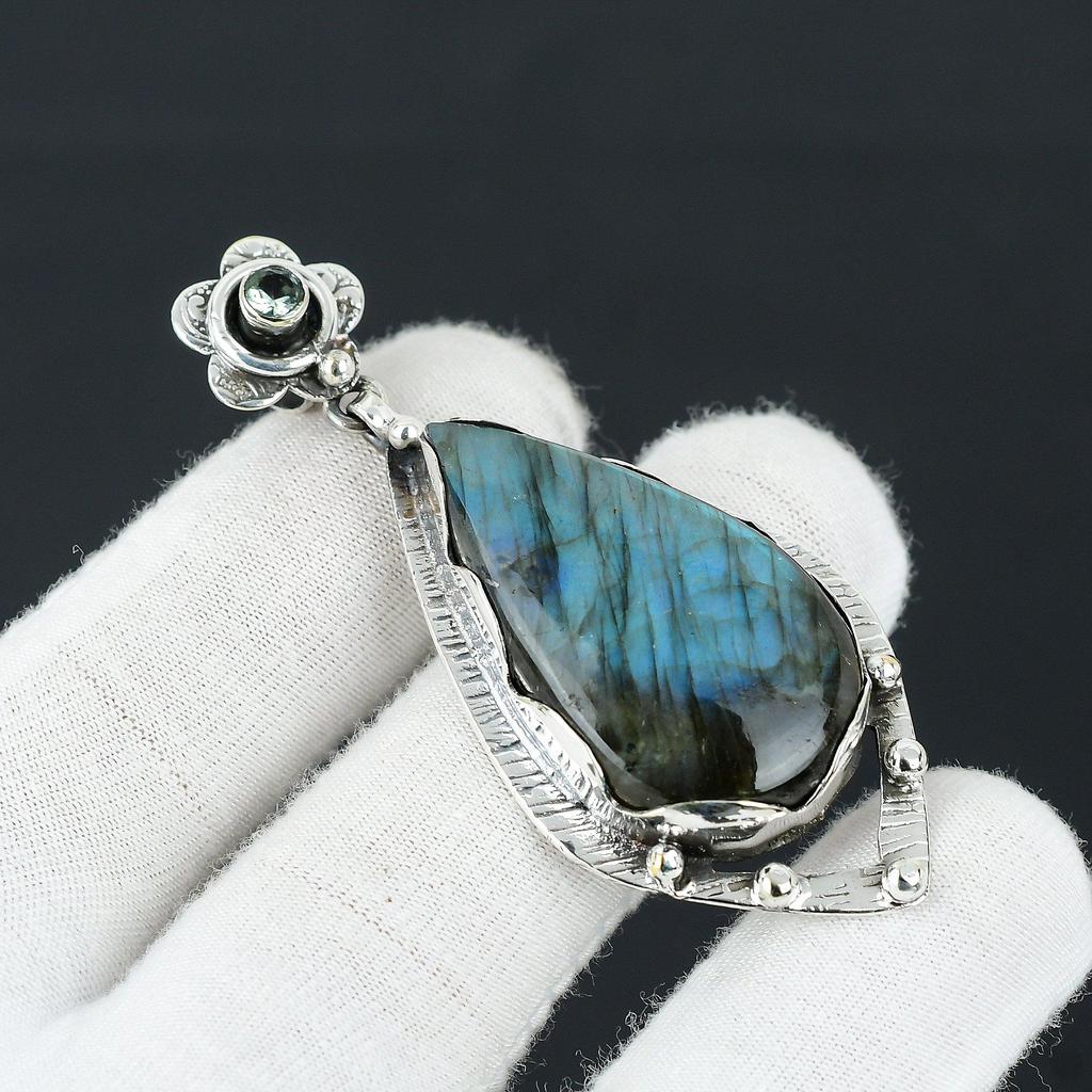 Blue Fire Labradorite Gemstone Pendant, 925 Sterling Silver Jewelry Pendant, Natural Labradorite Gemstone Pendant For Women, For Gifts