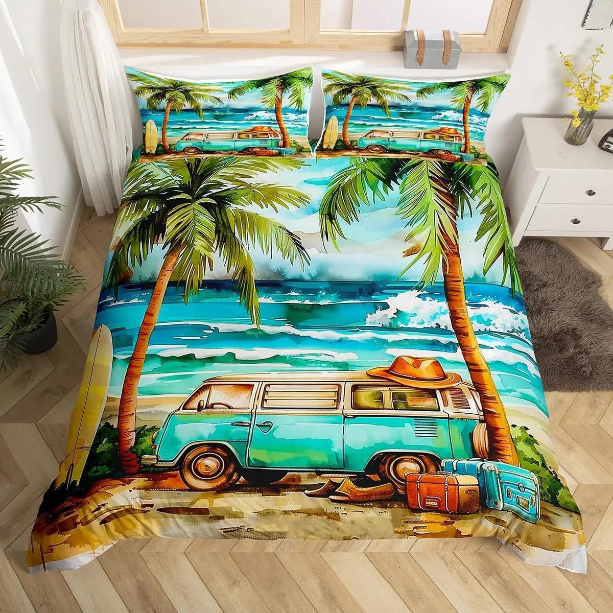 

Camping Duvet Cover Set Full King Size Cartoon RV Camping Car Bedding Set Camper Accessories for Travel Trailers Comforter Cover AU Single(140x210cm)