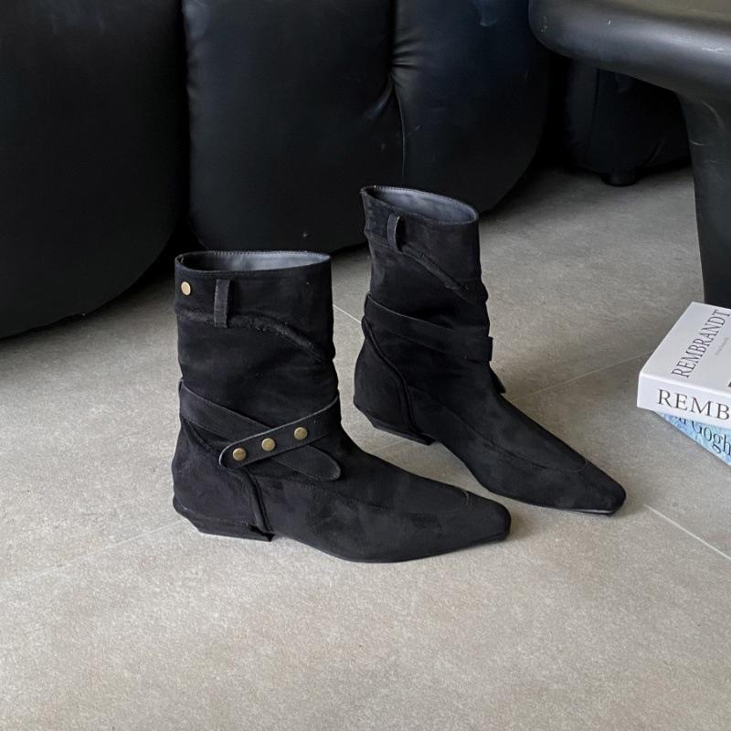 

Дом Судина! Дюна миндаль! Корейские остроносые ботильоны на плоском каблуке женские осень 2025 новые из мягкой кожи одинарные ботинки 40