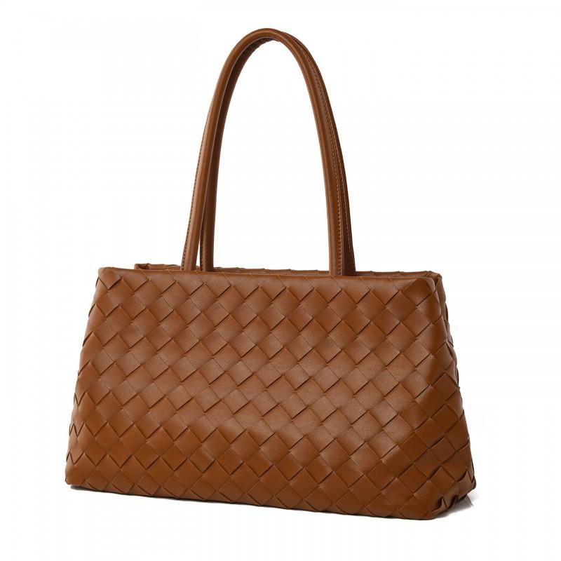 Large Capacity Woven Tote Bag Women Minimalist Stylish Shoulder With Multiple Pockets PU Leather Daily Commute Casual