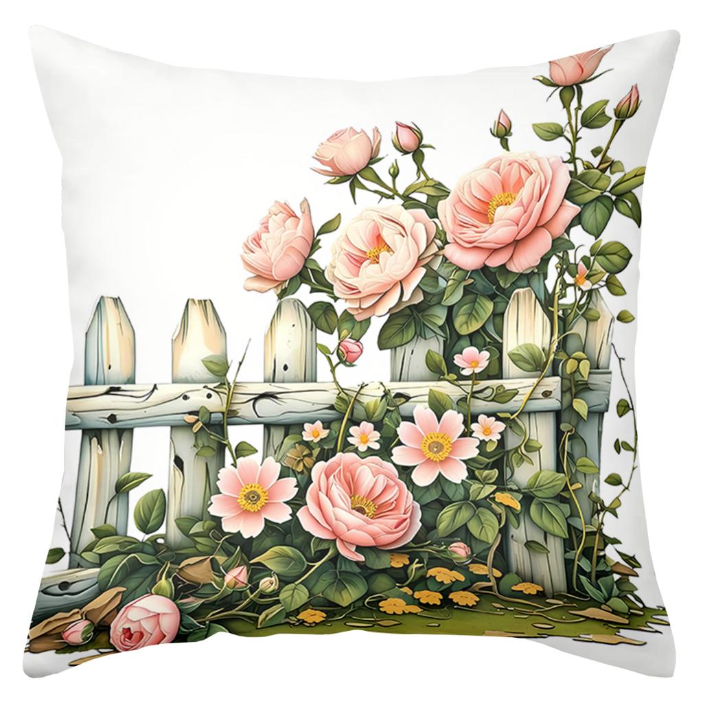 Floral Fence Pattern Decorative Throw Pillow Cushions Polyester Pillowcase, Sofa Decorative Cushion Cov Headboard Pillow