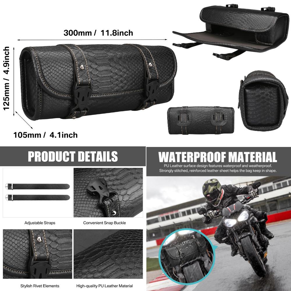 Motorcycle Saddlebags PU Leather Front Fork Tail Tool Bag Luggage For Harley Chopper Bobber Cruiser Sportster XL 883 1200 Bag