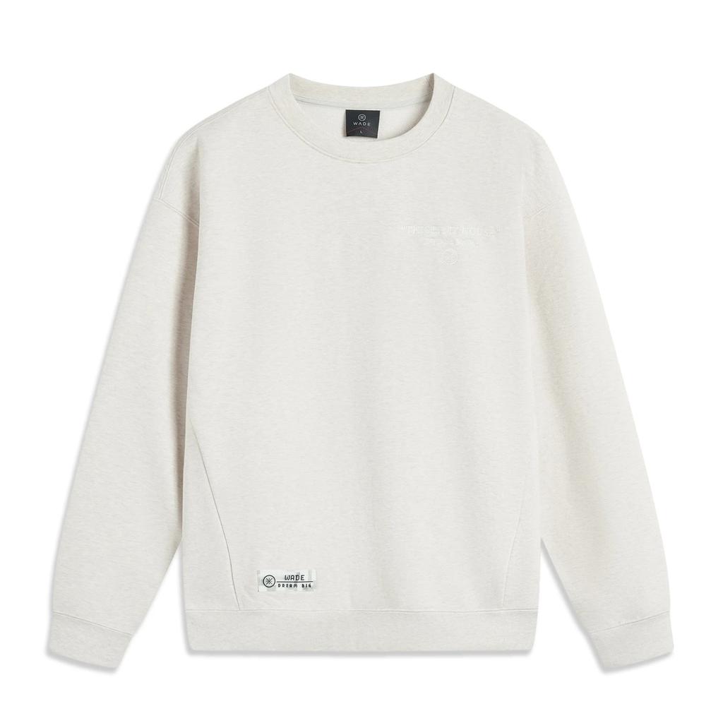 Li Ning Wade Series Letter Round Neck Comfortable Breathable Versatile Loose Sweatshirt Men Sweatshirt Flower-Gray Tile-Gray AWDUG85-2