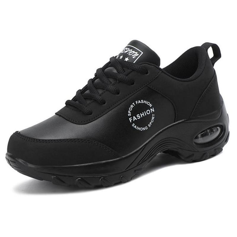 Fashion Winter Women's Leather Sneakers Black Wedge Thick Sole Platform Sneakers Women Air Cushioned Autumn Lightweight Sports Shoes