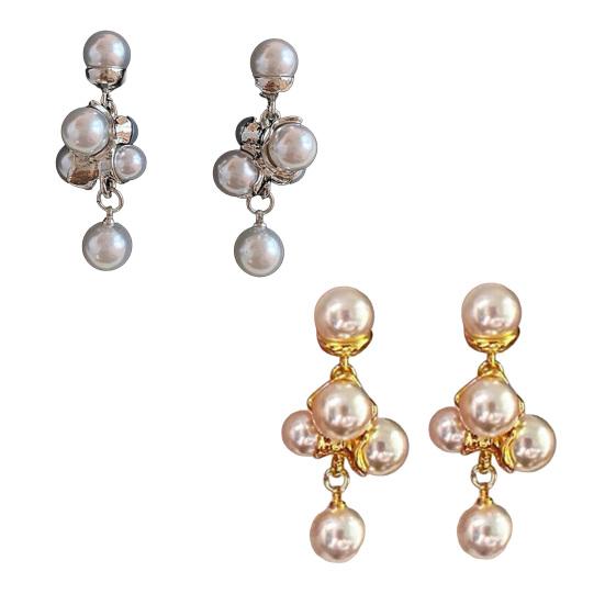 1 Pair Faux Pearls Dangle Earrings for Women, Gold Plated Grape Cluster Drop Earrings, Prom Wedding Bridal Jewelry
