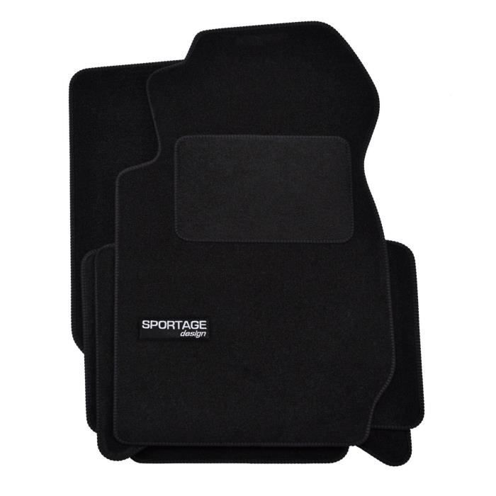 Tapis de sol - Logo - Kia Sportage - Velours noir - Sur mesure - 4 pièces - Antidérapant