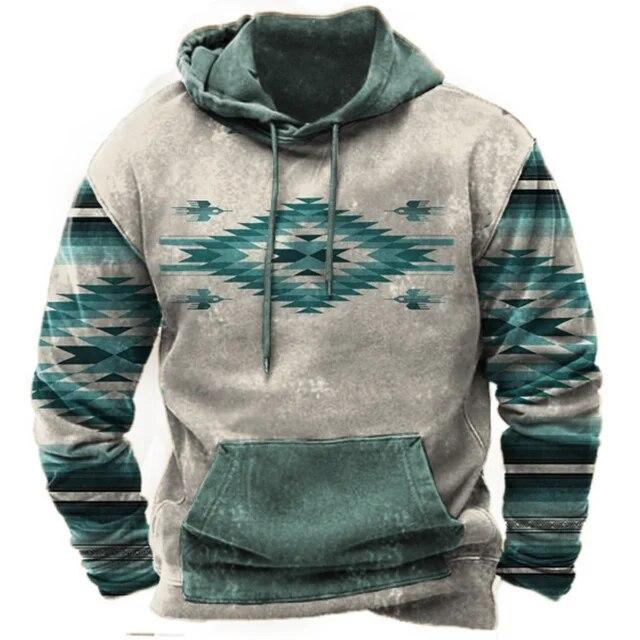 Christmas Men's Hoodie Retro Indian Animal Pattern Cowboy Style Casual Fashion Hooded Sweatshirt Unisex Harajuku Oversized Top