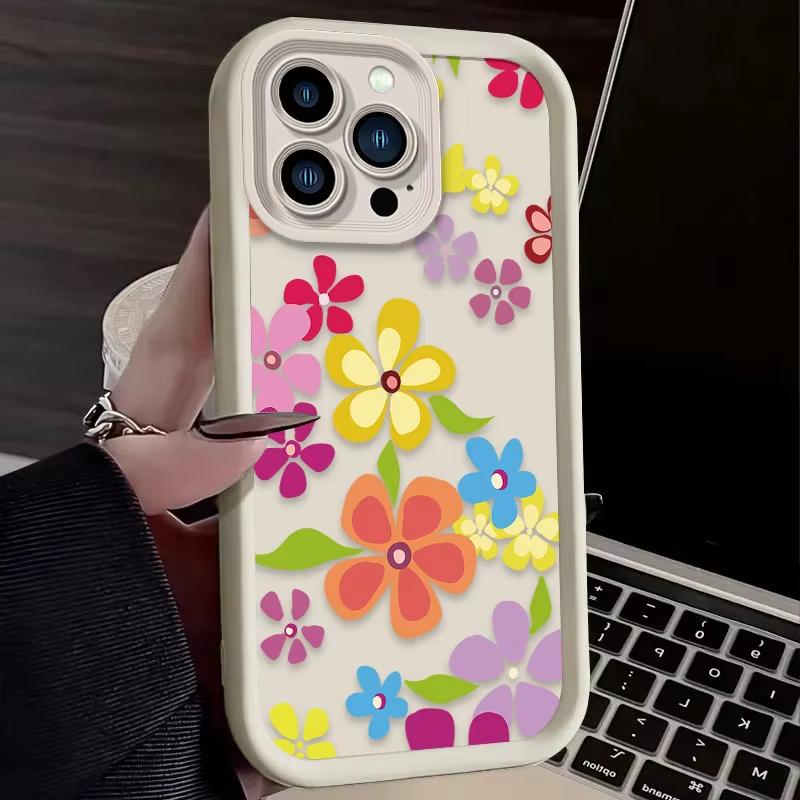 Color Flower Bow Pattern Phone Case For iPhone 16e 16 Pro Max 15 14 Plus 13 12 Mini 11 Pro Shockproof Silicone Soft Back Cover