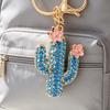 Purse Charm Accessory Bling Rhinestone Cactus Keychain, Pink Flower Keyring Pendant, Handbags Backpacks Keychain