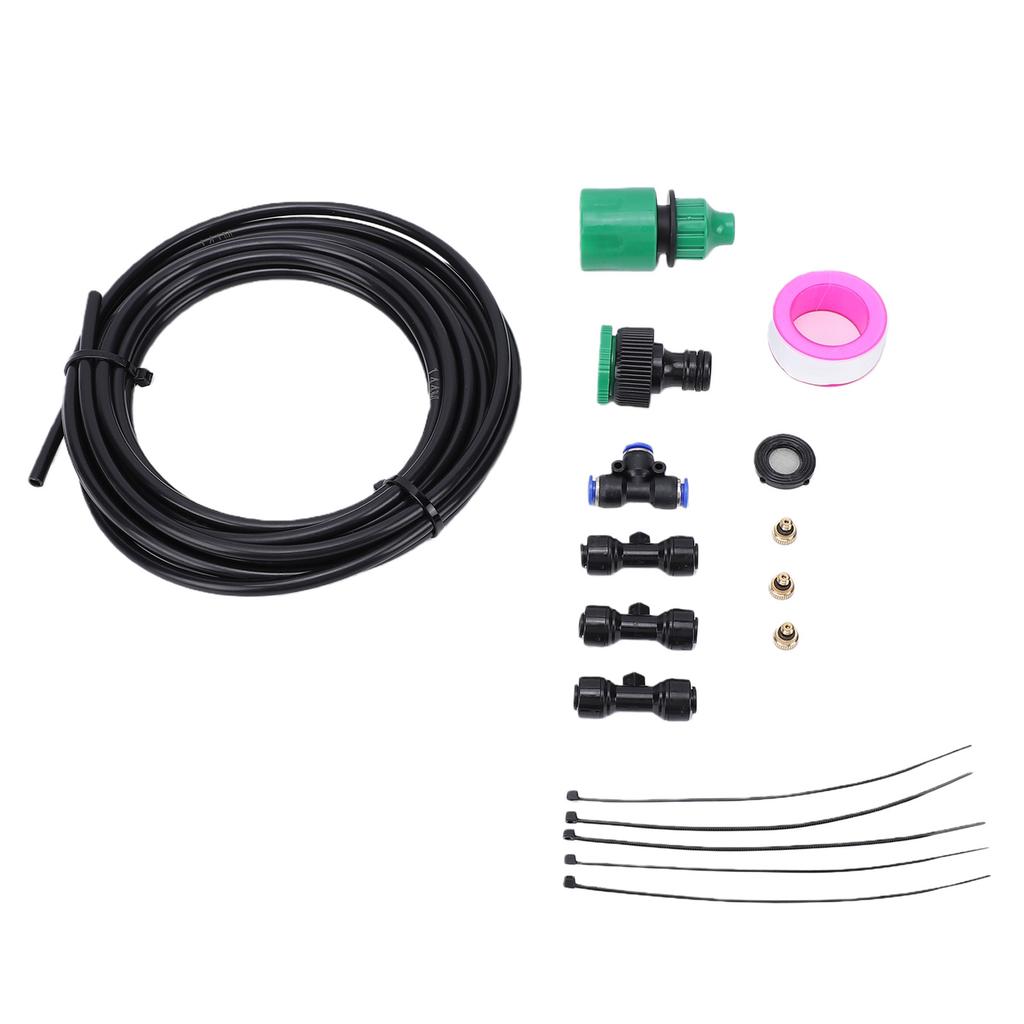 Fan Misting Kit Leakproof PE Mist Hose Water Mister Spray Kit with 3 Brass Nozzles for Patio Backyard Outdoor Cooling