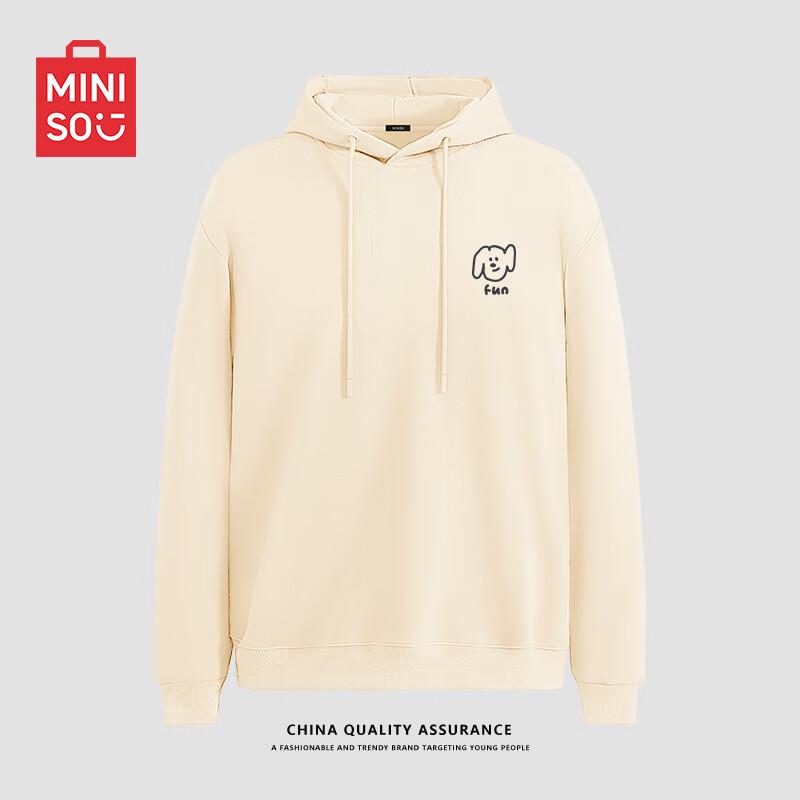 MINISO Men's Casual Hooded Pullover Sweatshirt with Cute Dog Diary Graphic