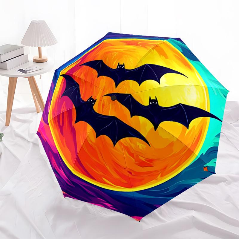 1pc Bat Moon Automatic Folding Umbrella Compact Lightweight Travel Umbrella with 8-Rib Sturdy Frame, Windproof & Self053