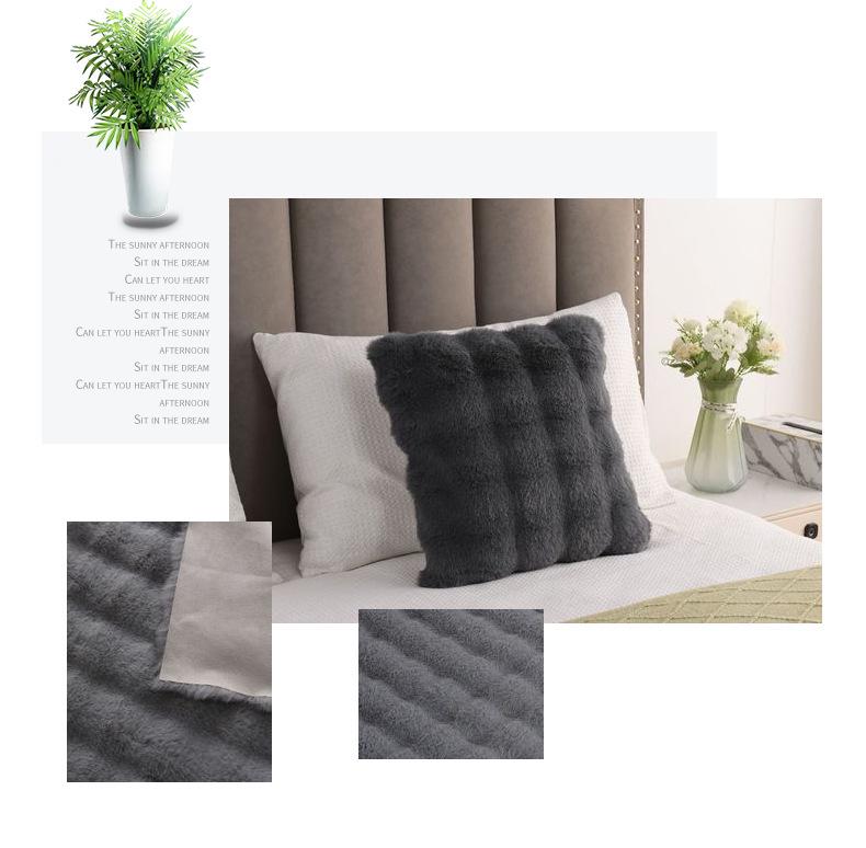Solid Color Faux Rabbit Fur Plush Cushion: Dual-Use Back Cushion for Sofa, Bedroom Bay Window, or Bedside with Bubble Fleece