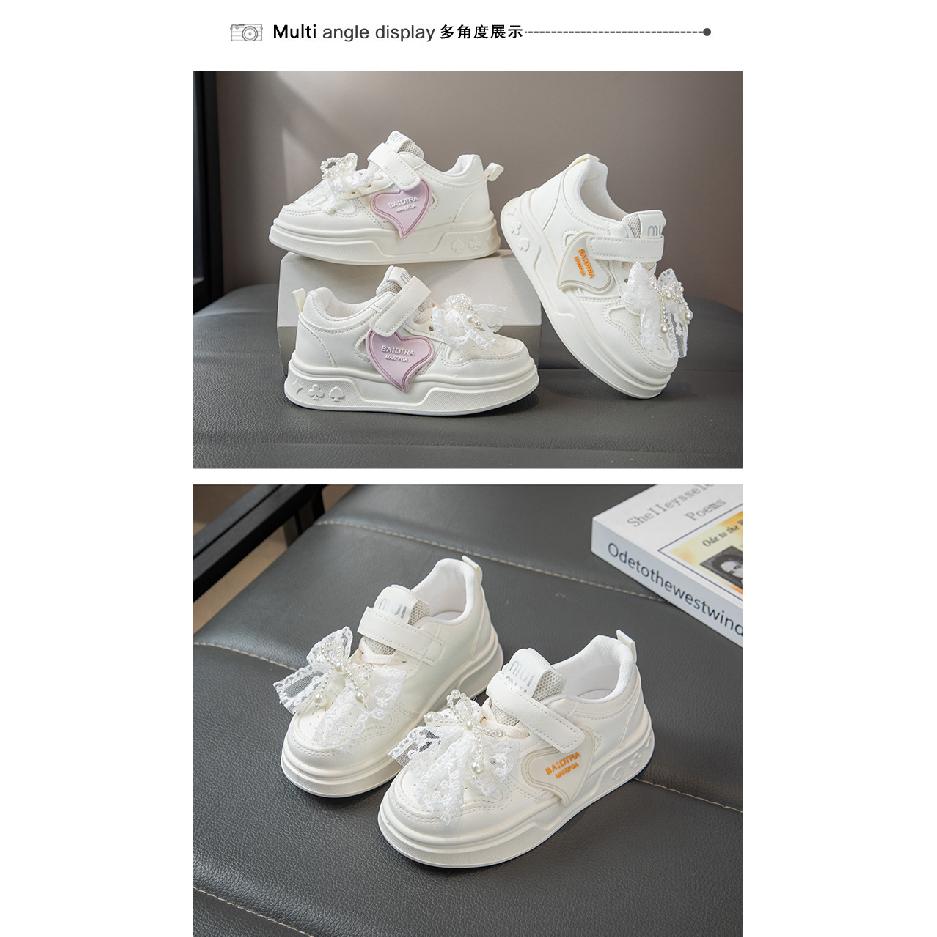Girls' Sneakers Spring and Autumn New Children's White Shoes Leather Panel Shoes Flat Breathable Running Shoes Trendy